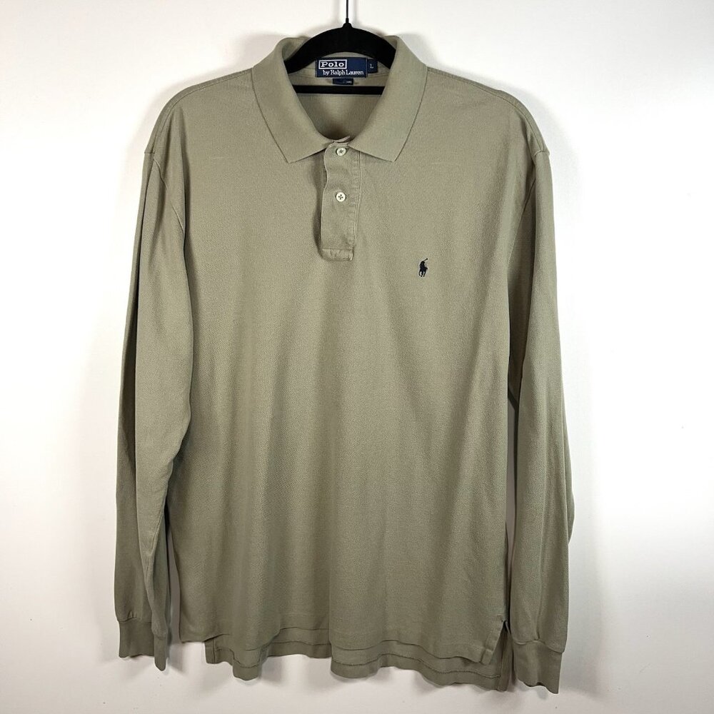 Polo Ralph Lauren Shirt Mens Large Green Polo Long Sleeve Rugby Preppy Golf